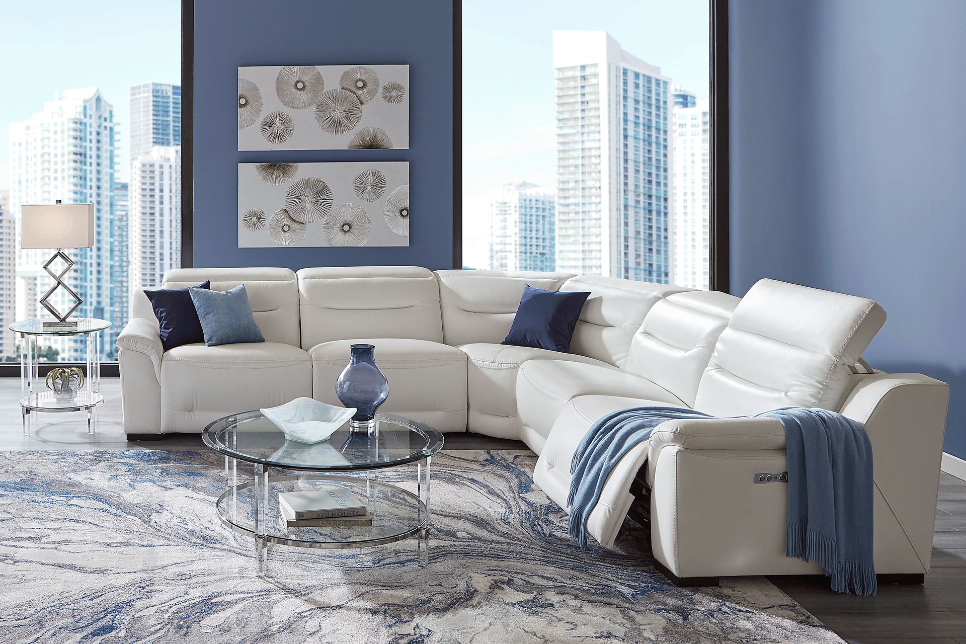 Gallia Way White Leather 5 Pc Dual Power Reclining Sectional - Image 2