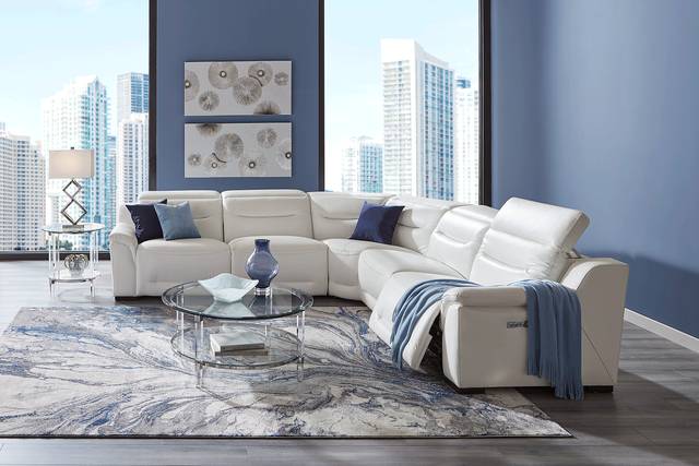 Gallia Way White Leather 5 Pc Dual Power Reclining Sectional - Thumbnail - Image 1
