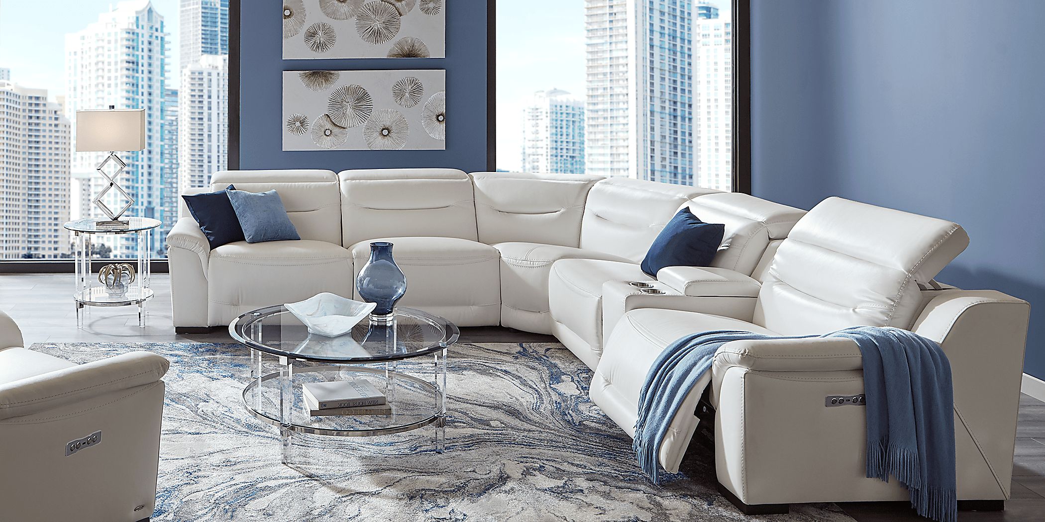 Sofia Vergara Gallia Way 7 Pc White Leather Dual Power Reclining