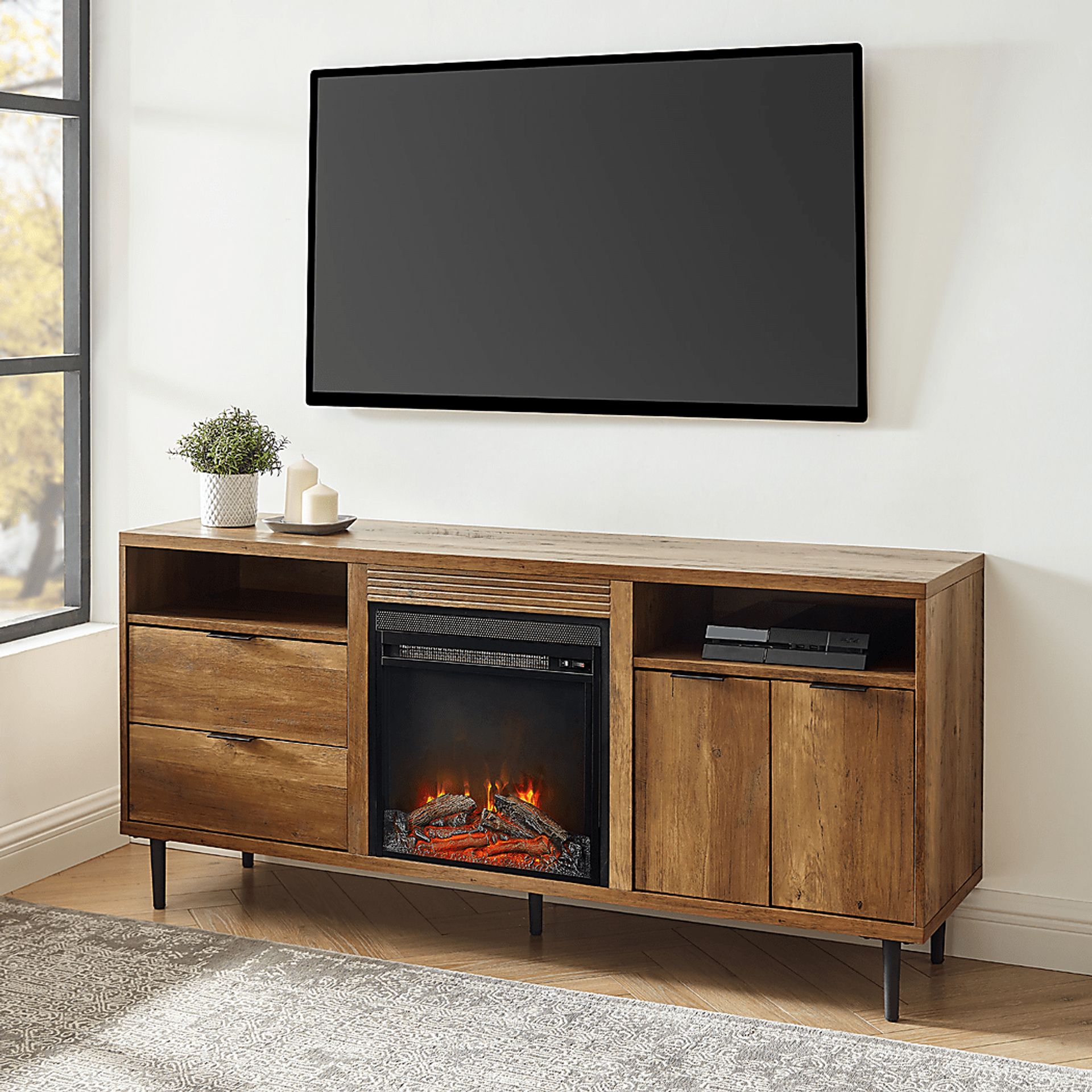 Gamesford Brown 60 in. Console, With Electric Fireplace - Image 5