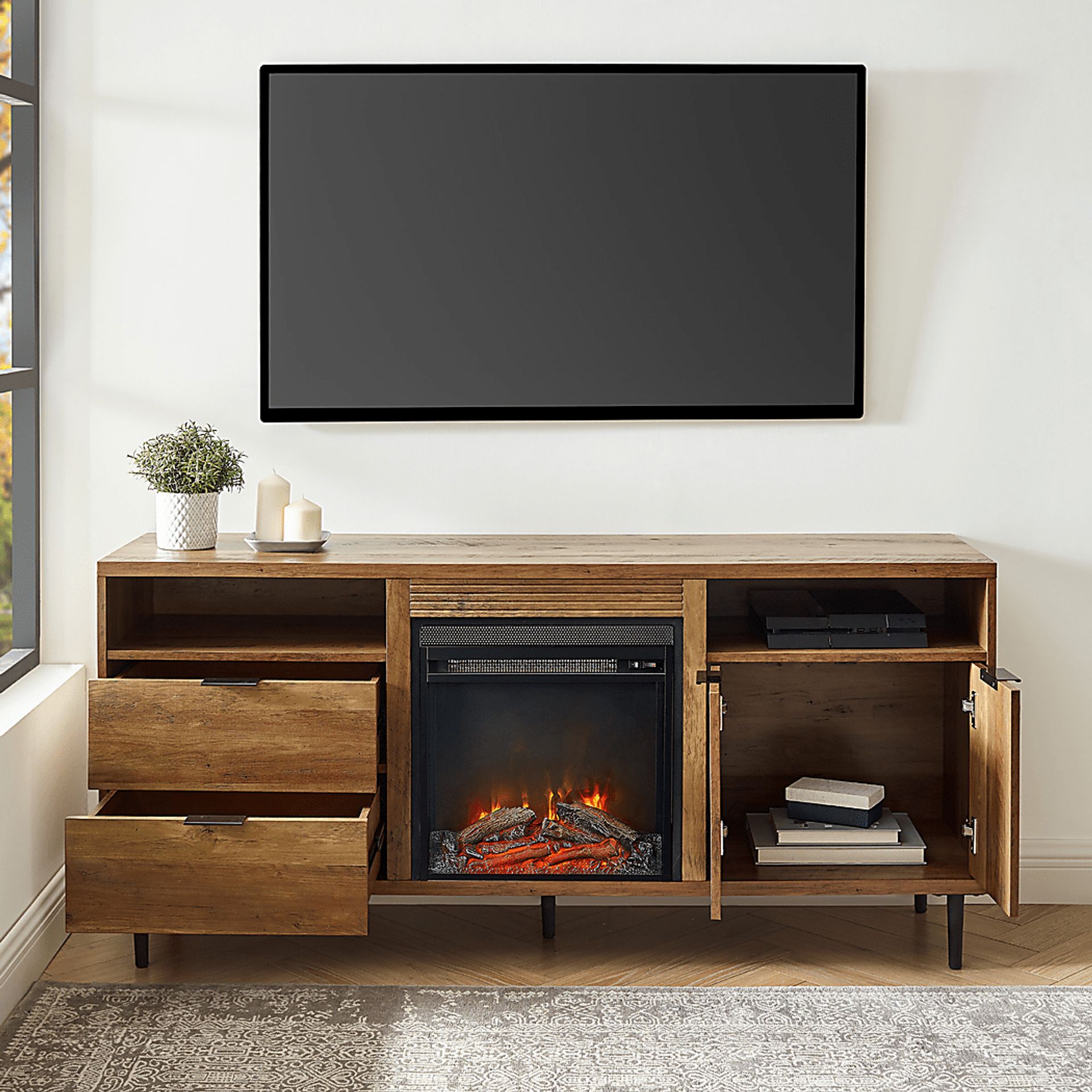 Gamesford Brown 60 in. Console, With Electric Fireplace - Image 6