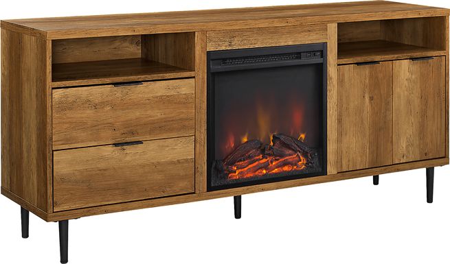 Gamesford Brown 60 in. Console, With Electric Fireplace