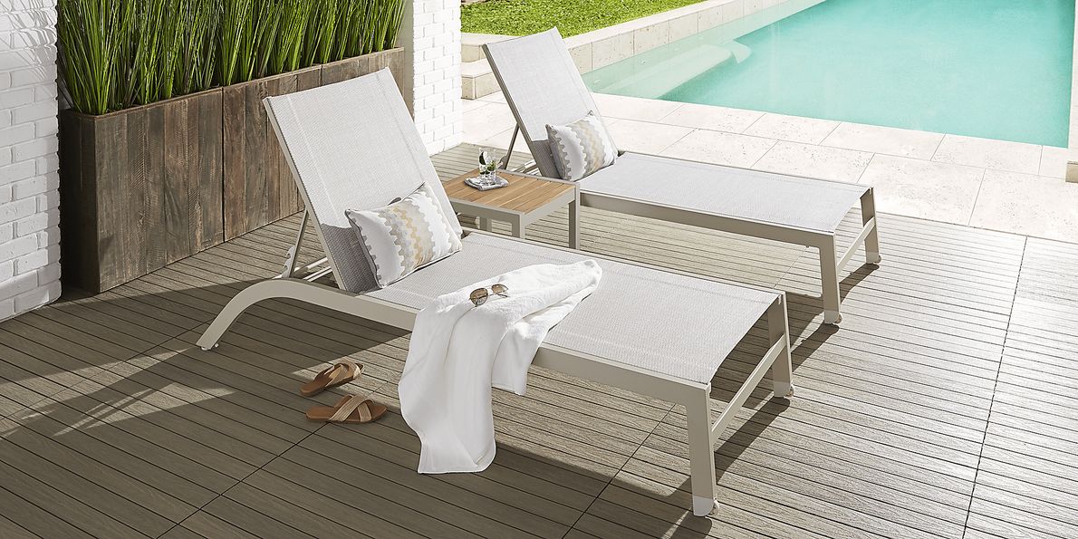 Garden View 2 Pc Sand Light Wood Aluminum Outdoor Set Of Chaises