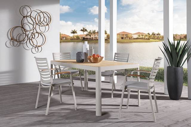 Garden View Sand 5 Pc Rectangle Outdoor Dining Set - Thumbnail - Image 1