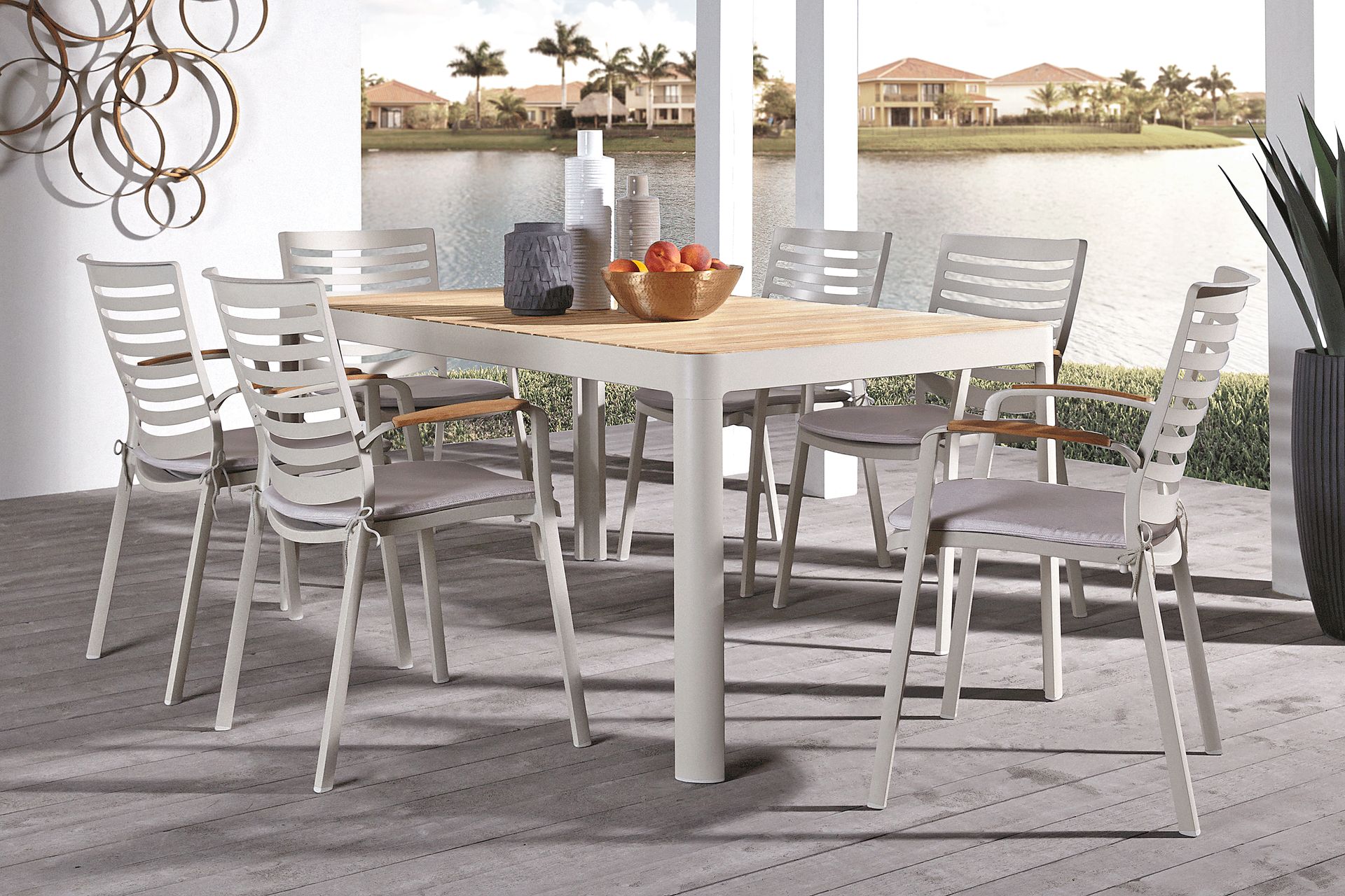 Garden View Sand 7 Pc Rectangle Outdoor Dining Set - Image 1