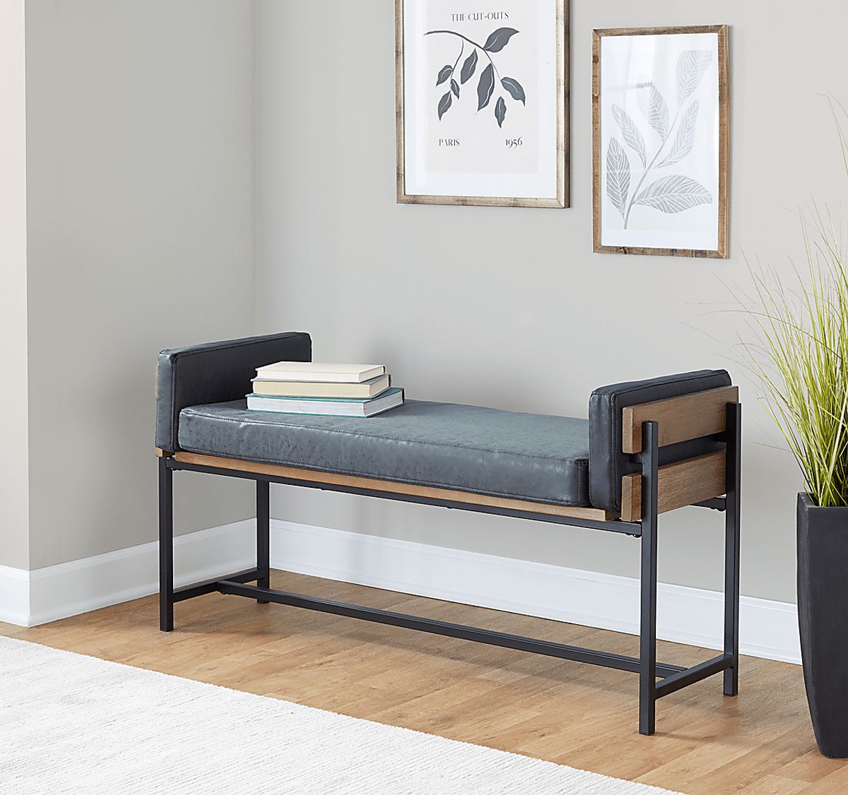 Gardencove I Black Polyurethane Fabric Bench | Rooms to Go