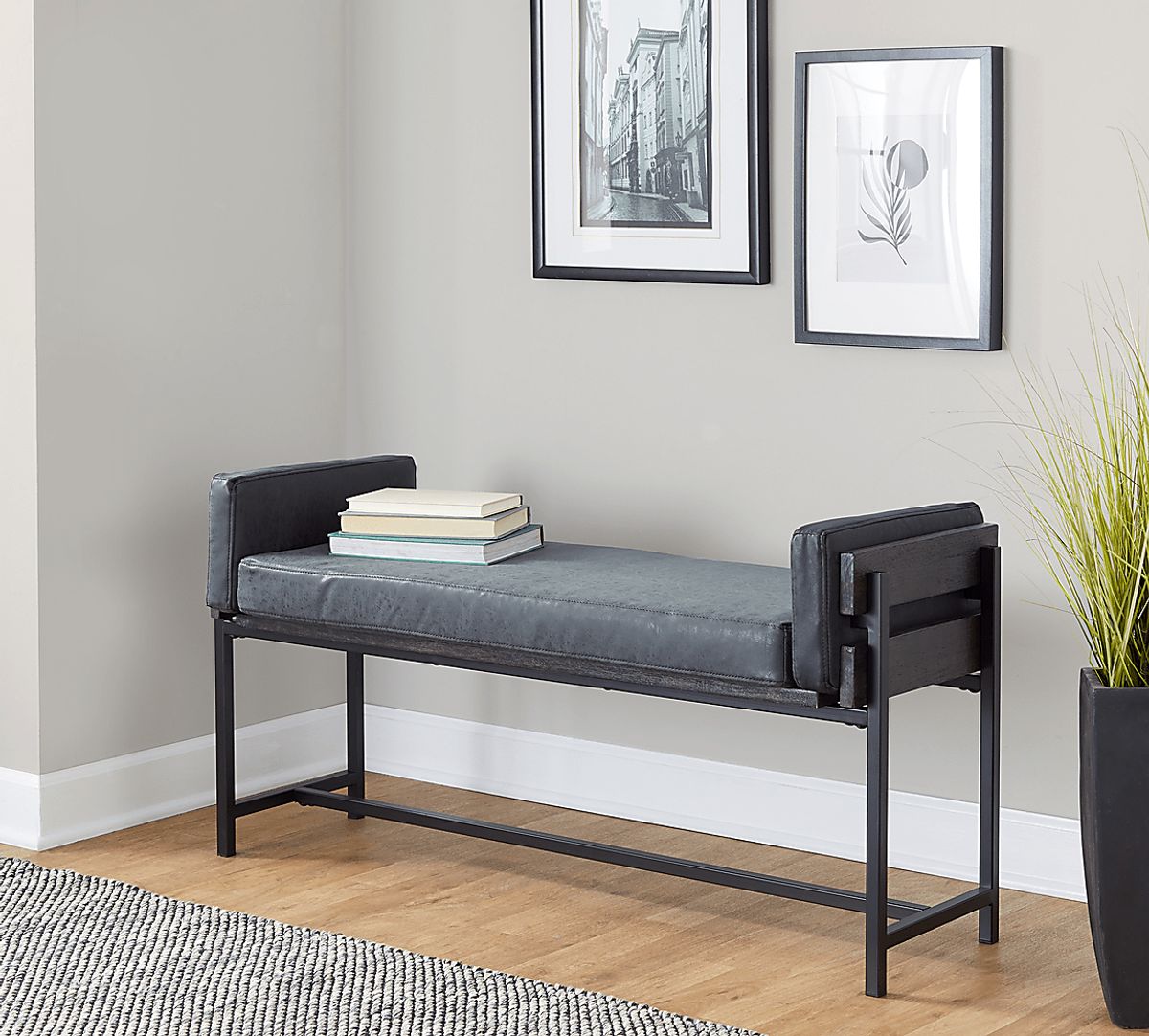 Gardencove II Black Polyurethane Fabric Bench | Rooms to Go