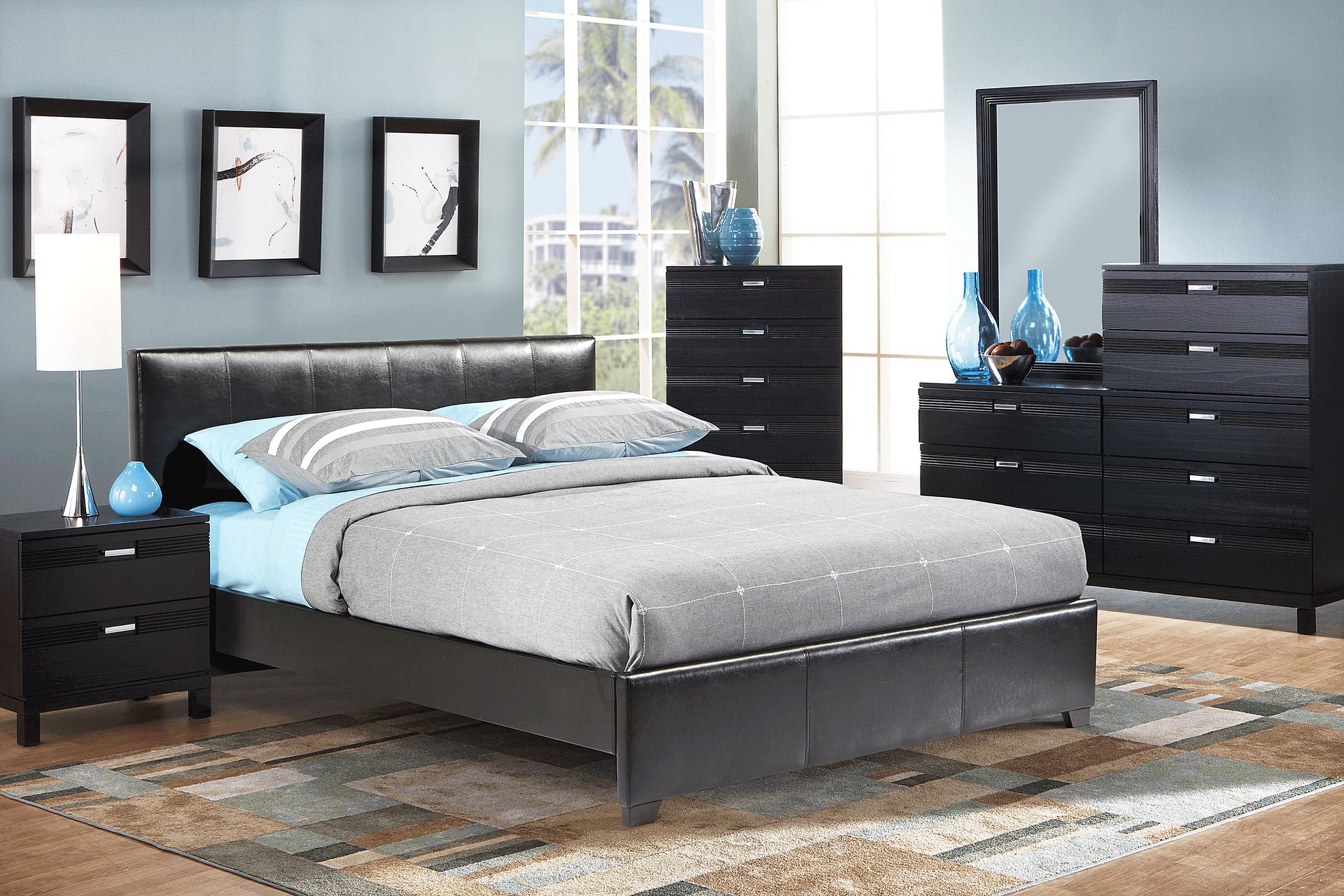Gardenia Black 5 Pc Queen Upholstered Bedroom - Image 1