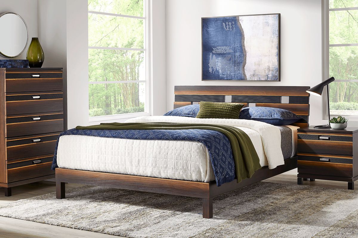 Gardenia 5 Pc Brown Dark Wood King Bedroom Set With 3 Pc King Bed