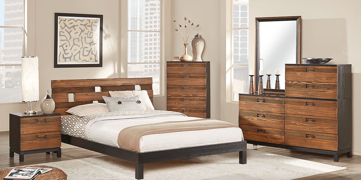 Gardenia 6 Pc Honey Light Wood King Bedroom Set With Dresser, Mirror, 3 Pc  King Bed, Dresser Stack