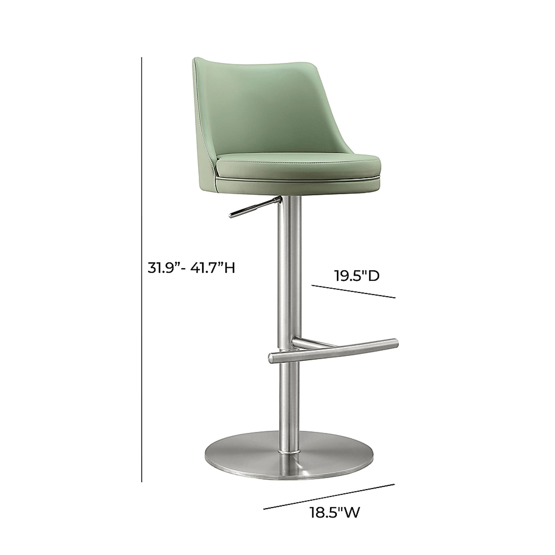 Gaudio Silver Gray Green Polyurethane Fabric Adjustable Height Barstool ...