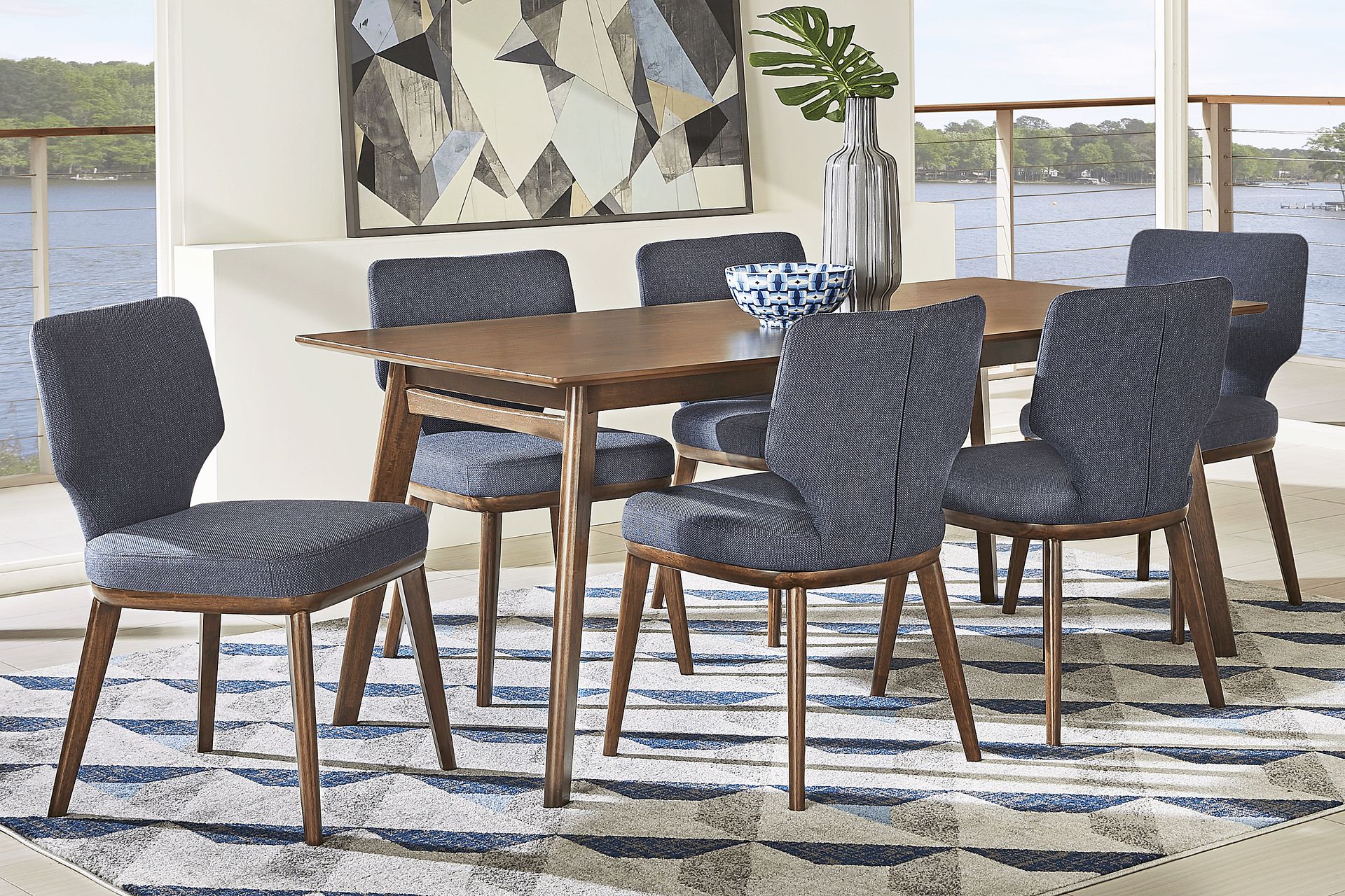 Genaro Brown 5 Pc Dining Room with Blue Chairs - Image 1