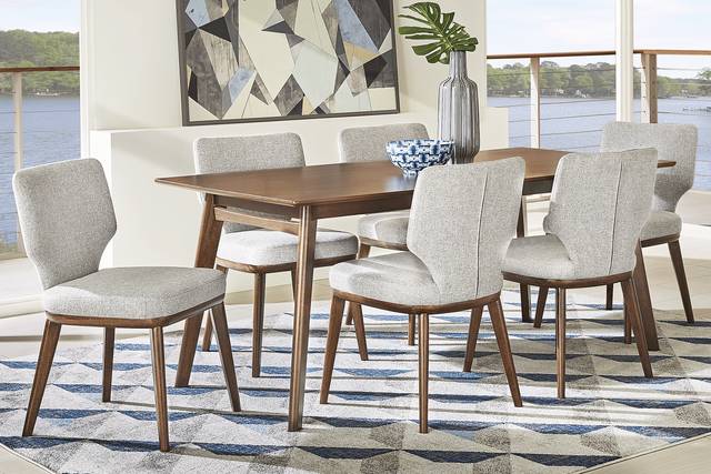 Genaro Brown 7 Pc Dining Room with Gray Chairs - Thumbnail - Image 1