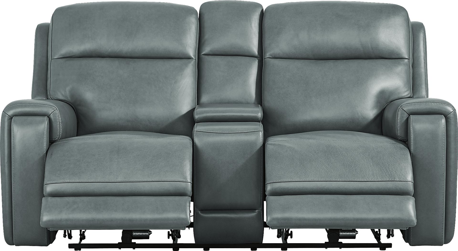 Genesis Blue Leather Dual Power Reclining Console Loveseat