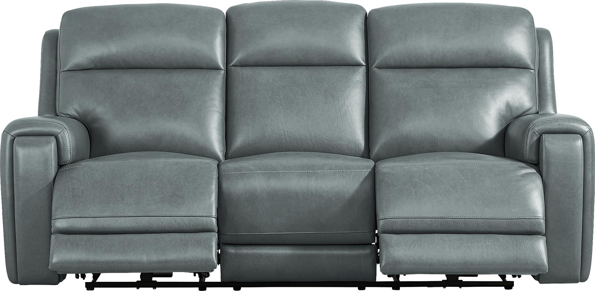 Genesis Blue Leather Dual Power Reclining Sofa