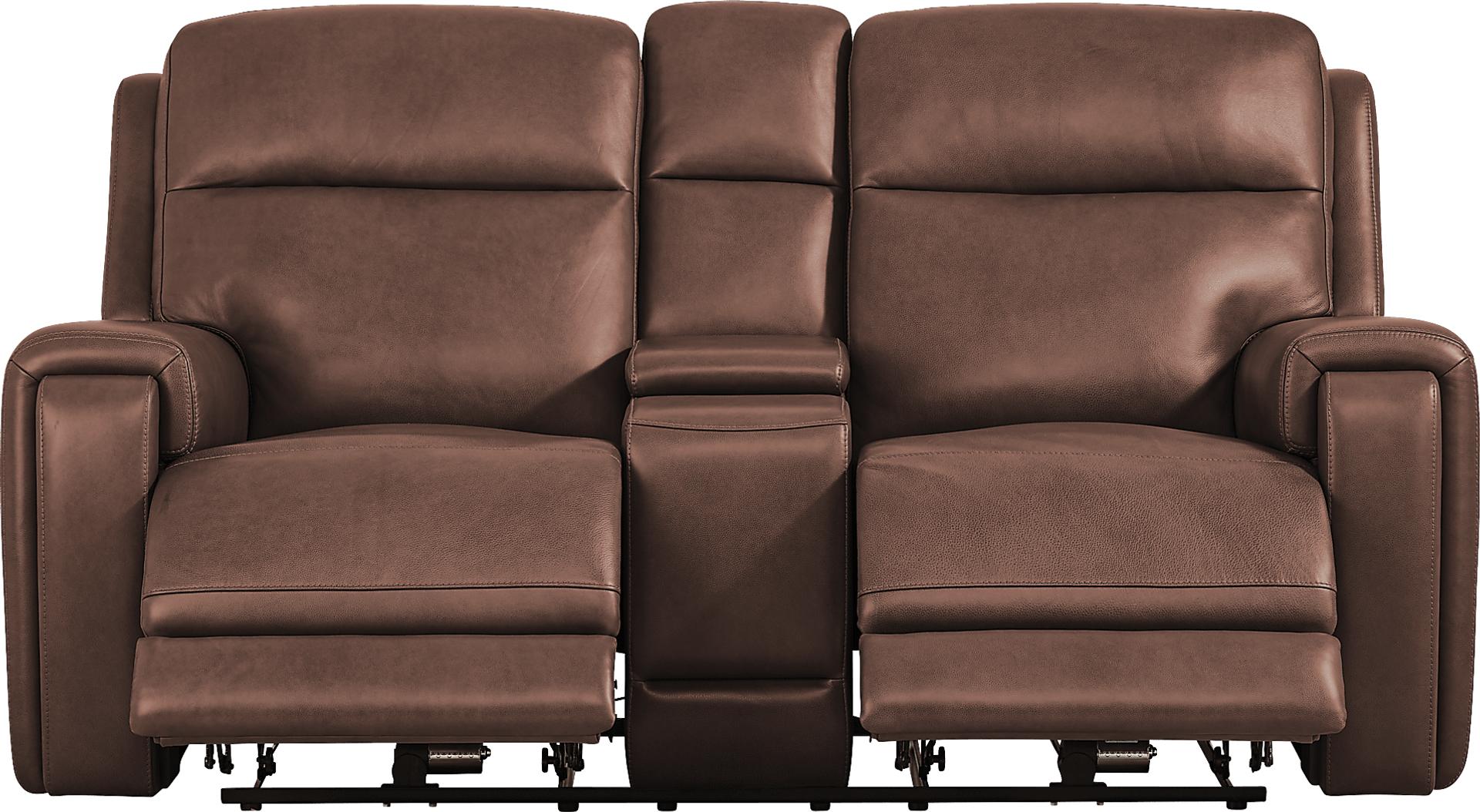 Genesis Brown Leather Dual Power Reclining Console Loveseat