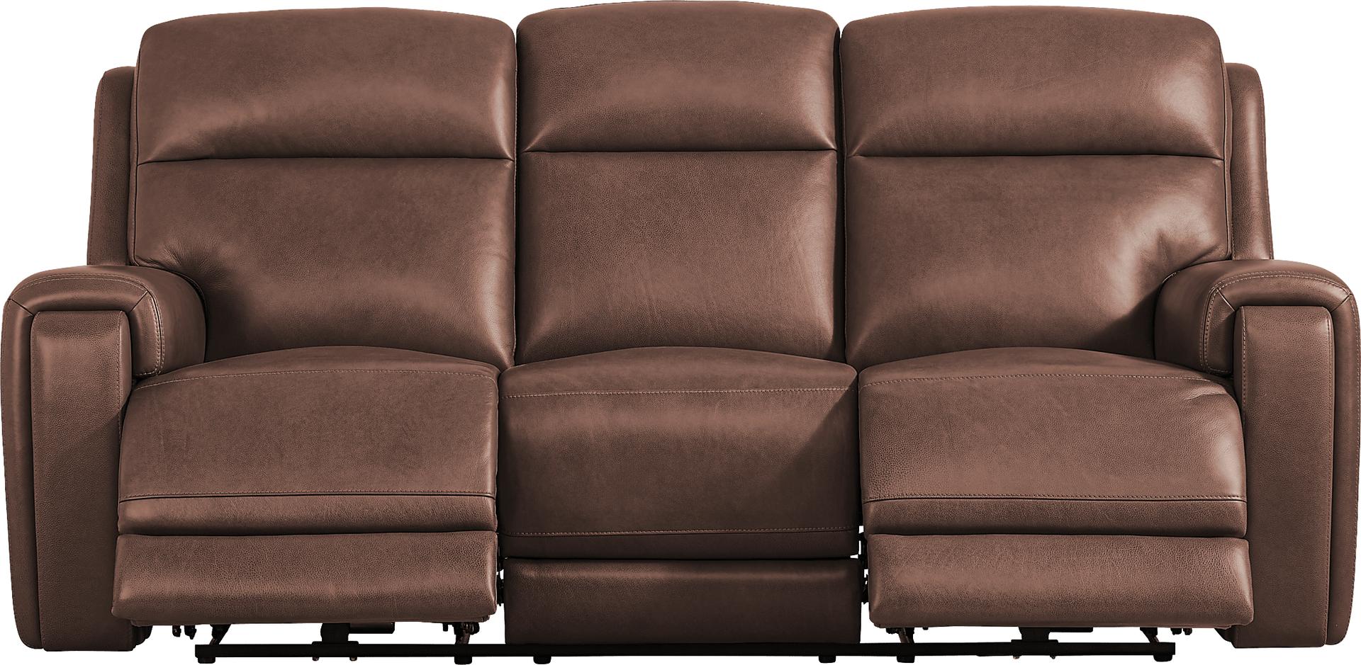 Genesis Brown Leather Dual Power Reclining Sofa