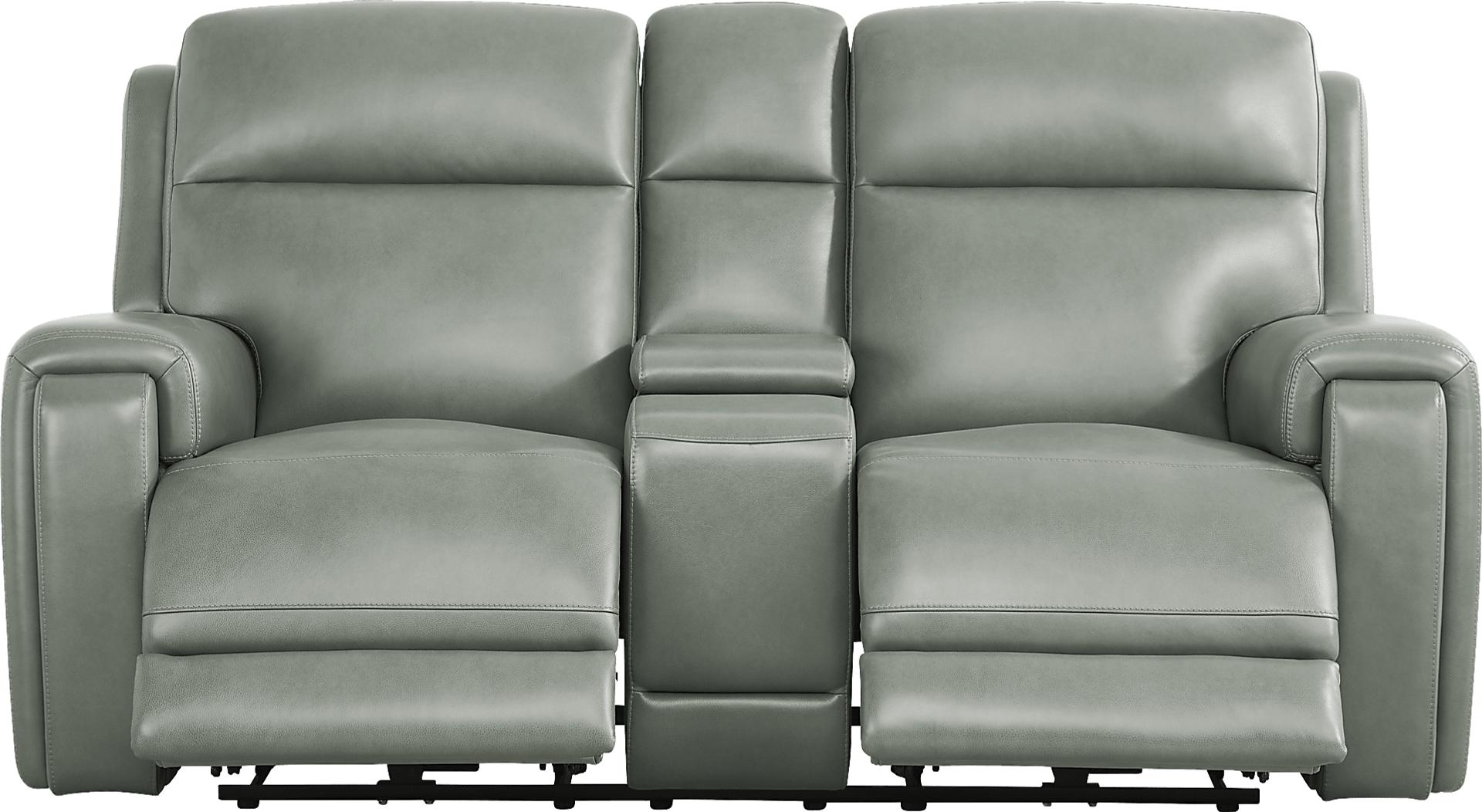 Genesis Green Leather Dual Power Reclining Console Loveseat