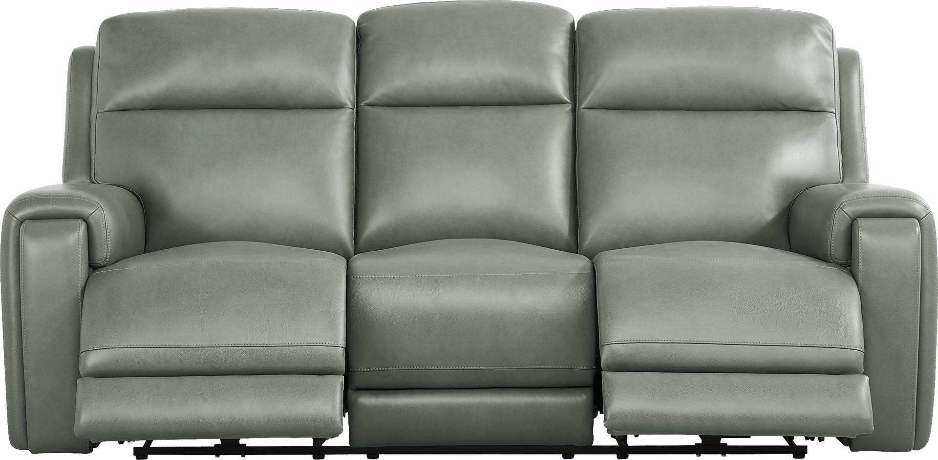 Genesis Green Leather Dual Power Reclining Sofa