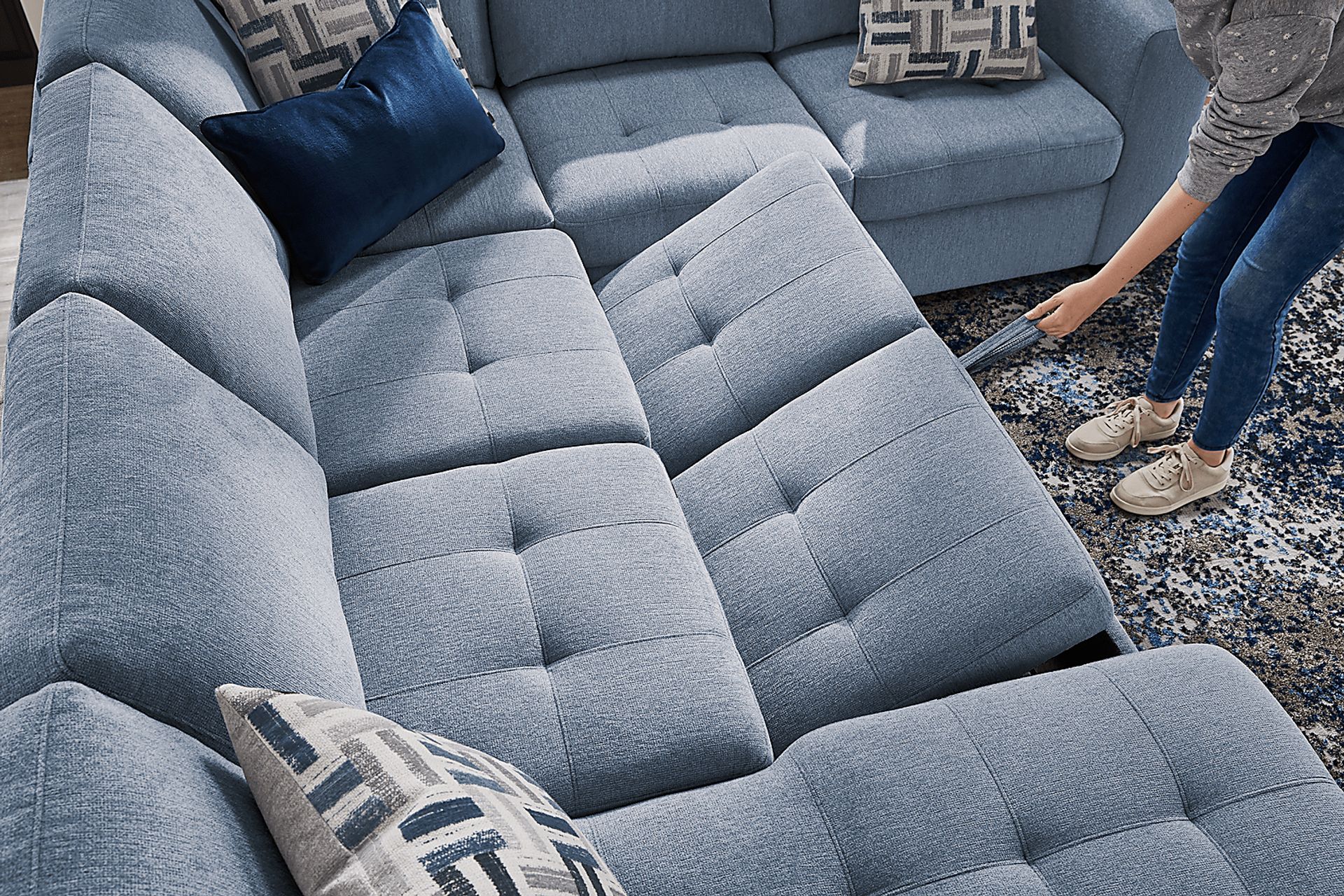 Geneva Blue 3 Pc Sleeper Sectional - Image 9