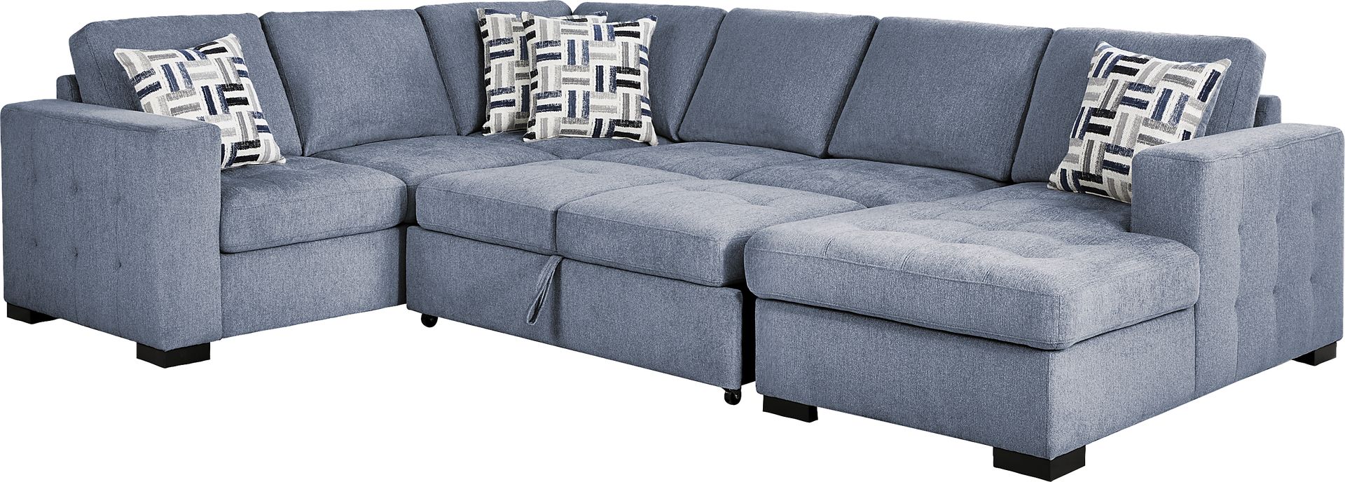 Geneva Blue 3 Pc Sleeper Sectional - Image 4