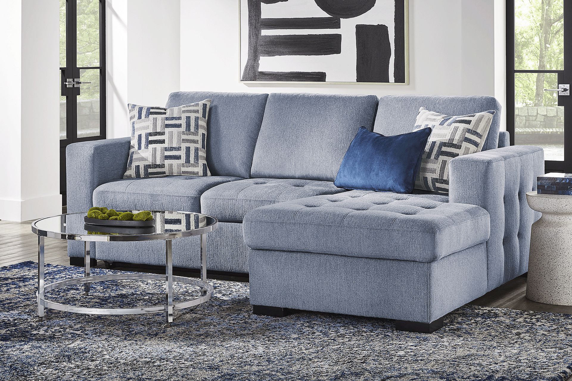Geneva Blue 5 Pc Sleeper Sectional Living Room - Image 1