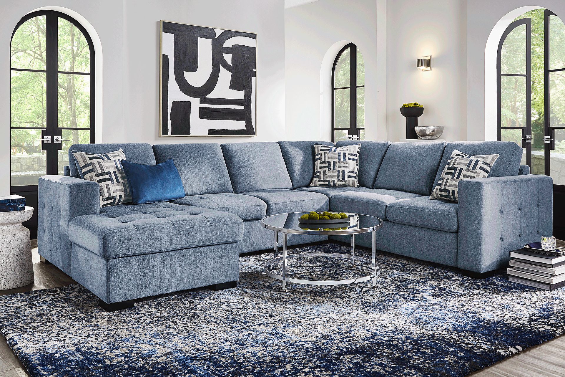 Geneva Blue 6 Pc Sleeper Sectional Living Room - Image 1