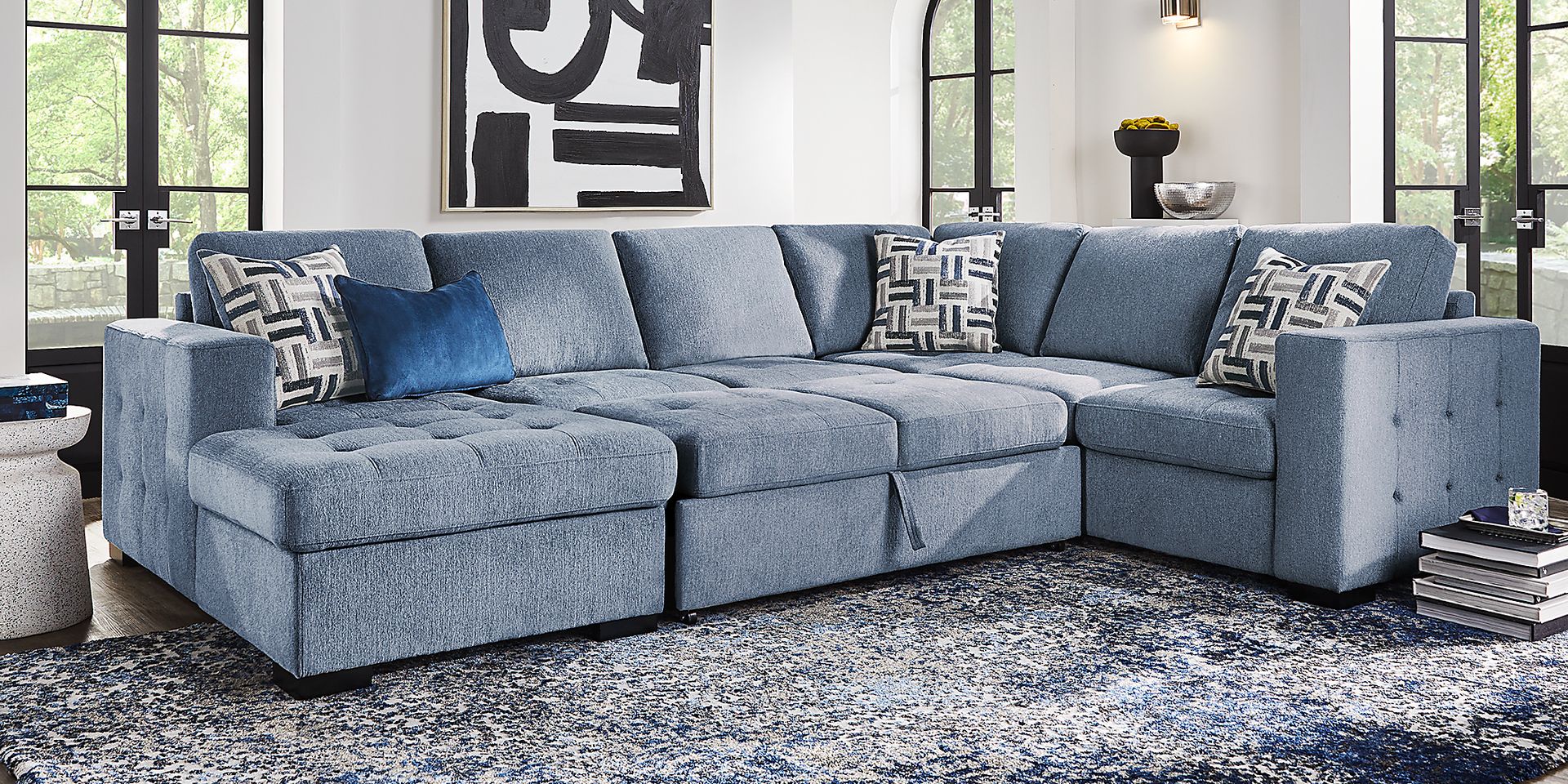 Geneva Blue 6 Pc Sleeper Sectional Living Room - Image 2