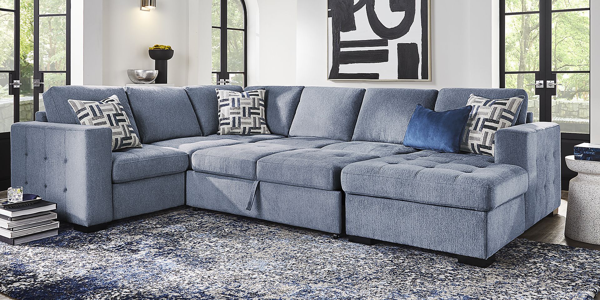 Geneva Blue 6 Pc Sleeper Sectional Living Room - Image 2