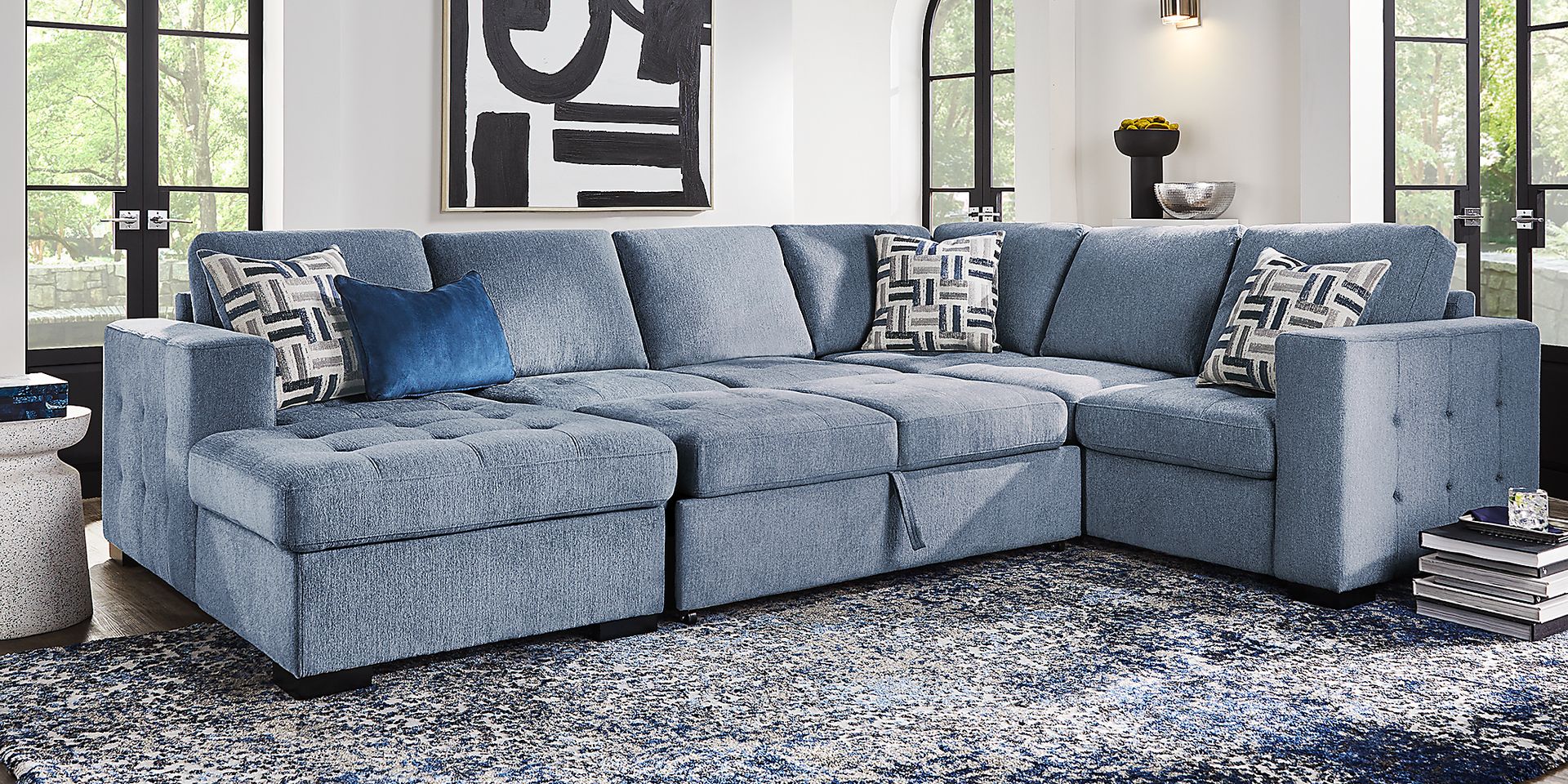Geneva Blue 6 Pc Sleeper Sectional Living Room - Image 2