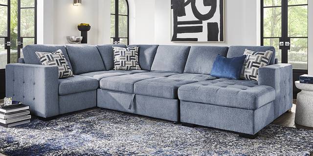 Geneva Blue 6 Pc Sleeper Sectional Living Room - Thumbnail - Image 2