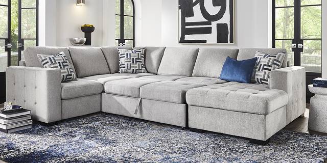 Geneva Gray 6 Pc Sleeper Sectional Living Room - Thumbnail - Image 4