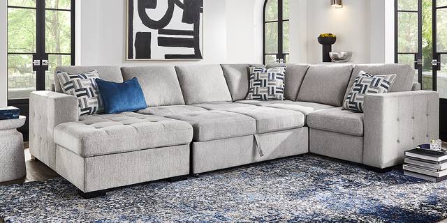 Geneva Gray 6 Pc Sleeper Sectional Living Room - Thumbnail - Image 2