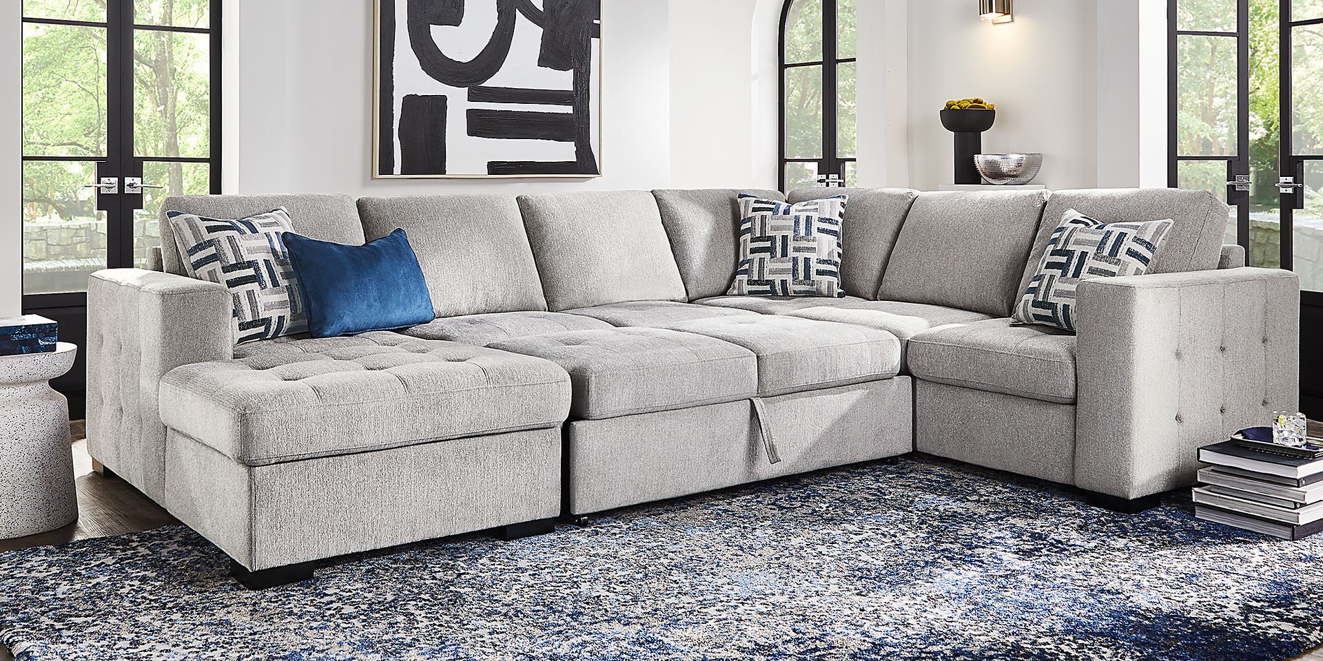 Geneva Gray 6 Pc Sleeper Sectional Living Room - Image 2