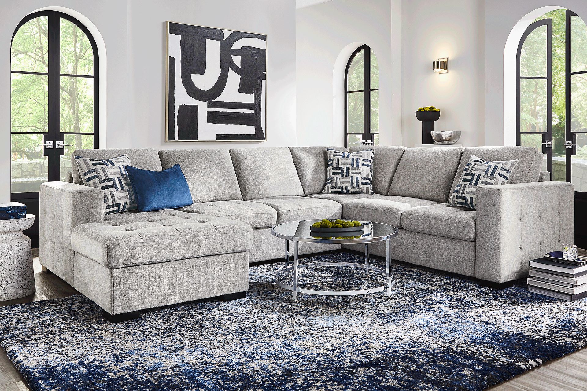 Geneva Gray 6 Pc Sleeper Sectional Living Room - Image 1
