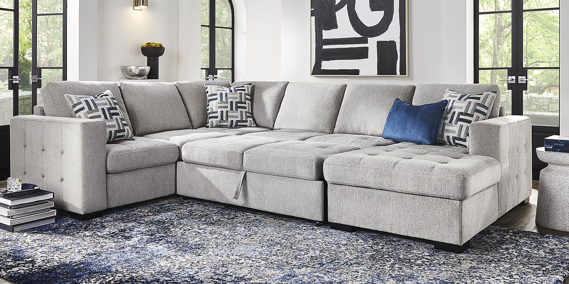 Geneva Gray 6 Pc Sleeper Sectional Living Room - Image 2