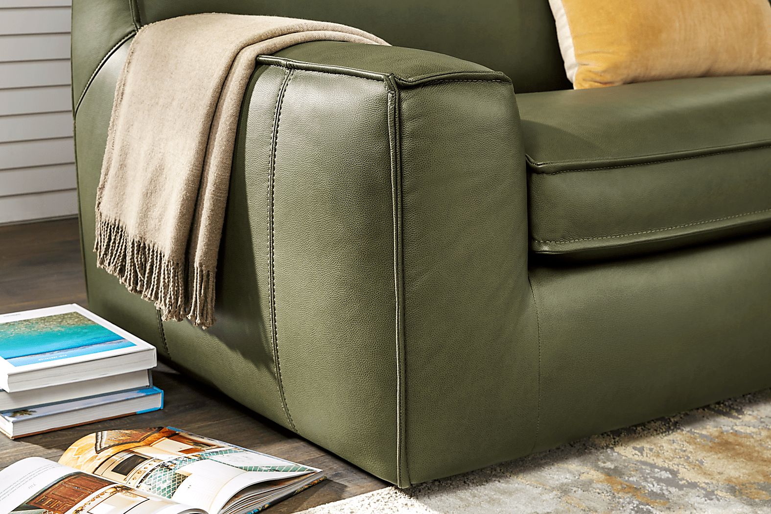 Geraldo 7 Pc Fern Green Leather Living Room Set With Loveseat, 4