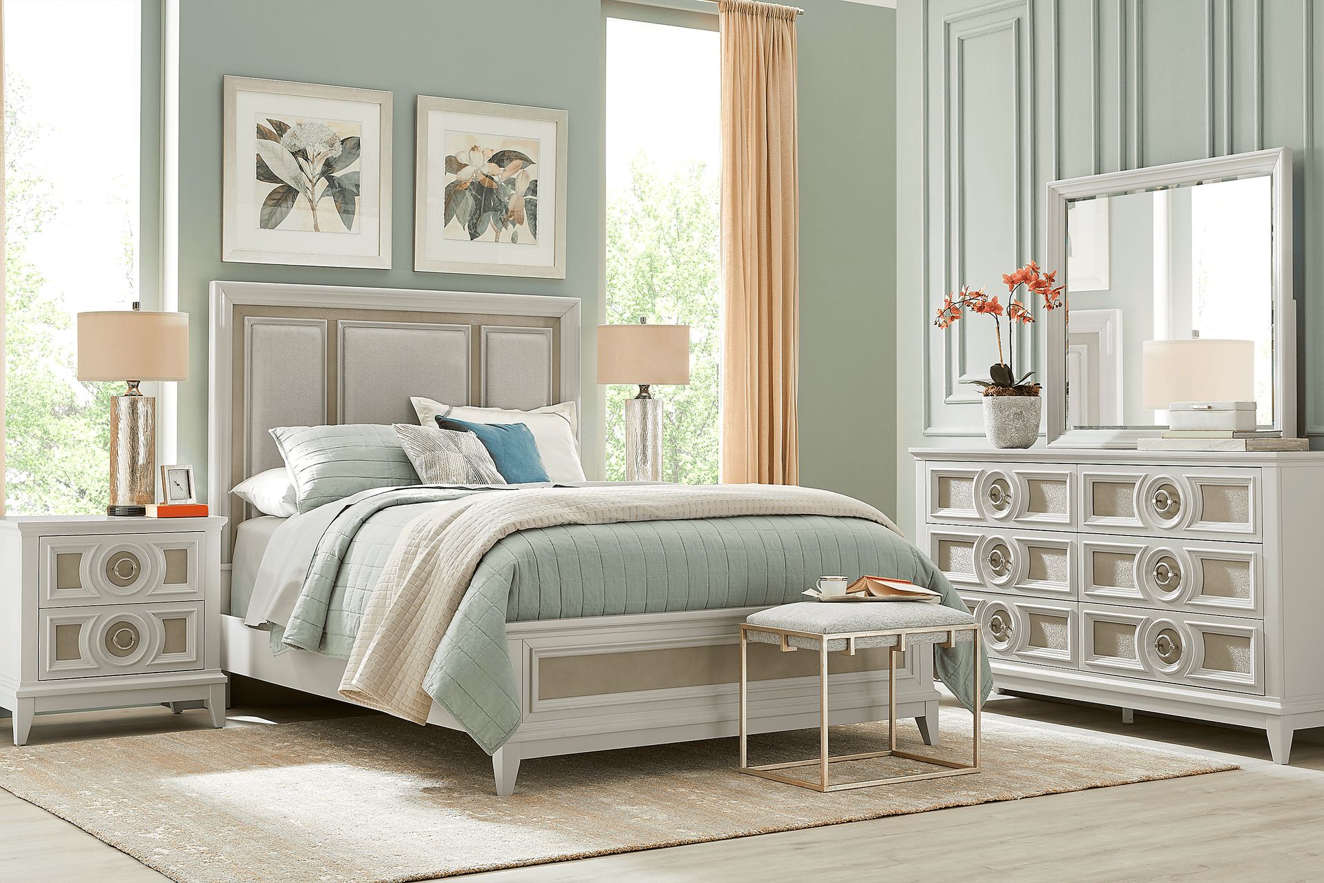 Gianna Lane 7 Pc Ivory Light Wood,White Queen Bedroom Set With 3