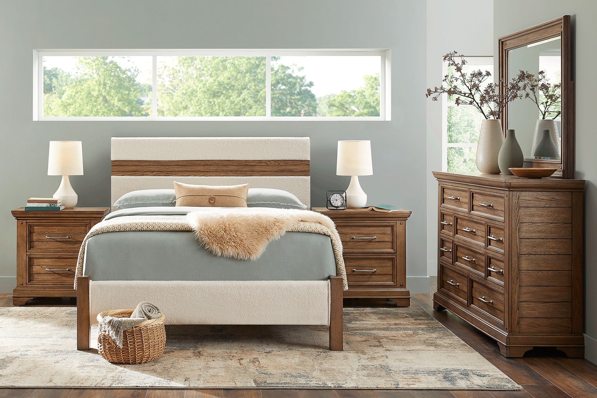 Gillon Ferry Beige 7 Pc Queen Upholstered Bedroom - Image 1