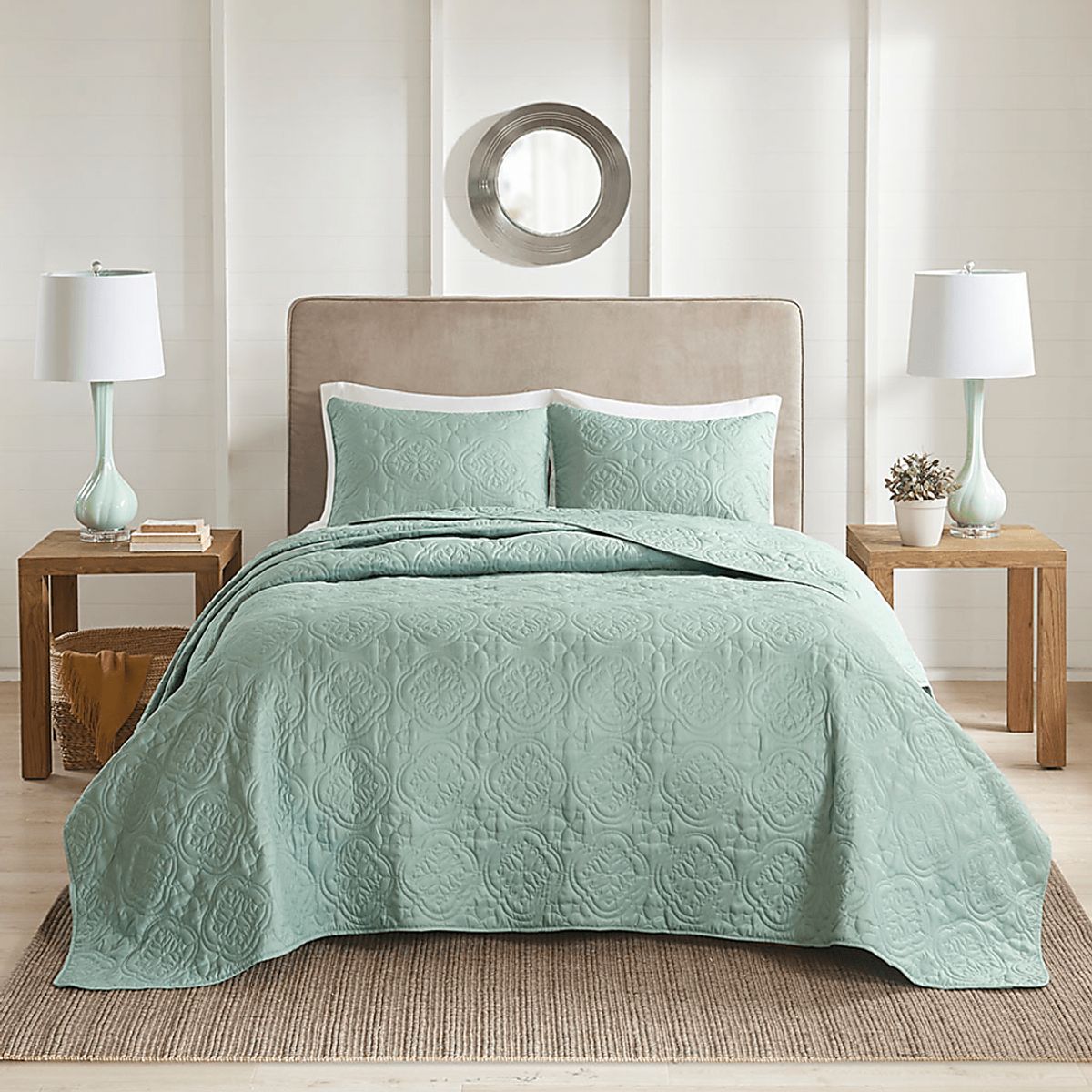 Gingerish Seafoam Green Microfiber,Polyester 3 Pc Full/Queen Bedspread ...