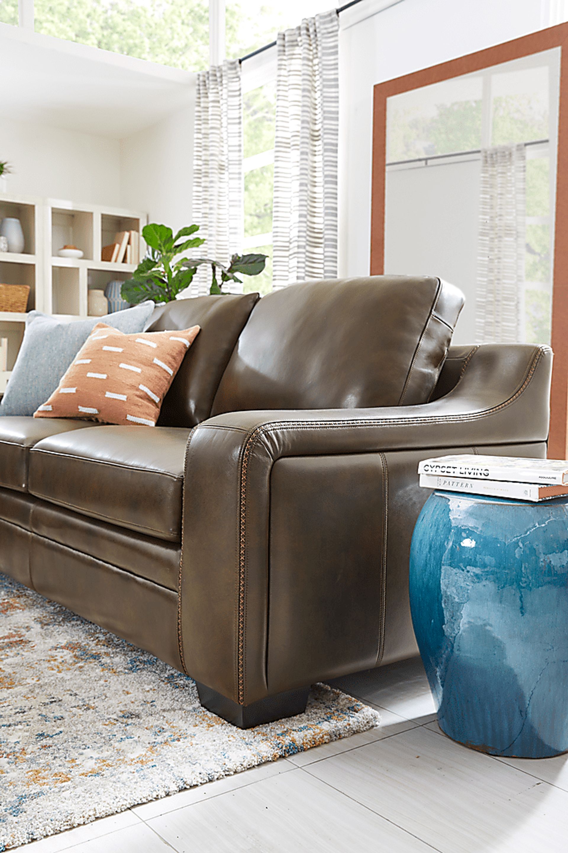 Gisella Brown Leather 5 Pc Living Room with Gel Foam Sleeper Sofa - Image 5