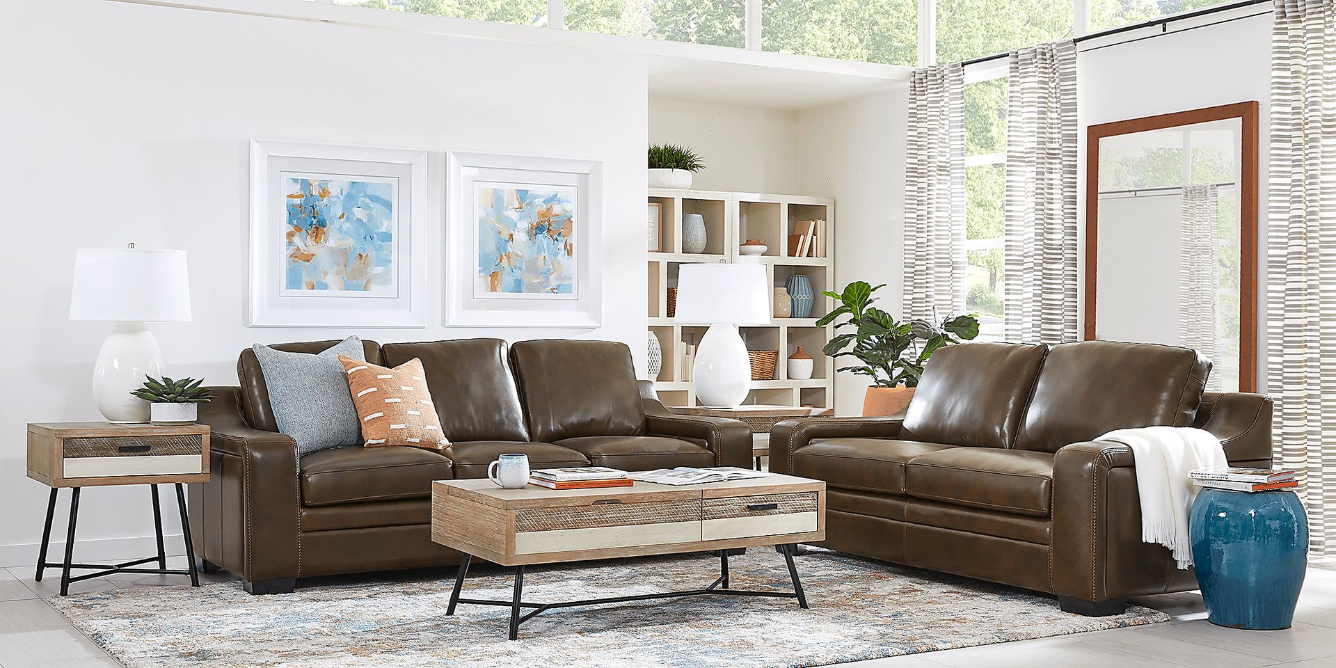 Gisella Brown Leather 5 Pc Living Room - Image 2