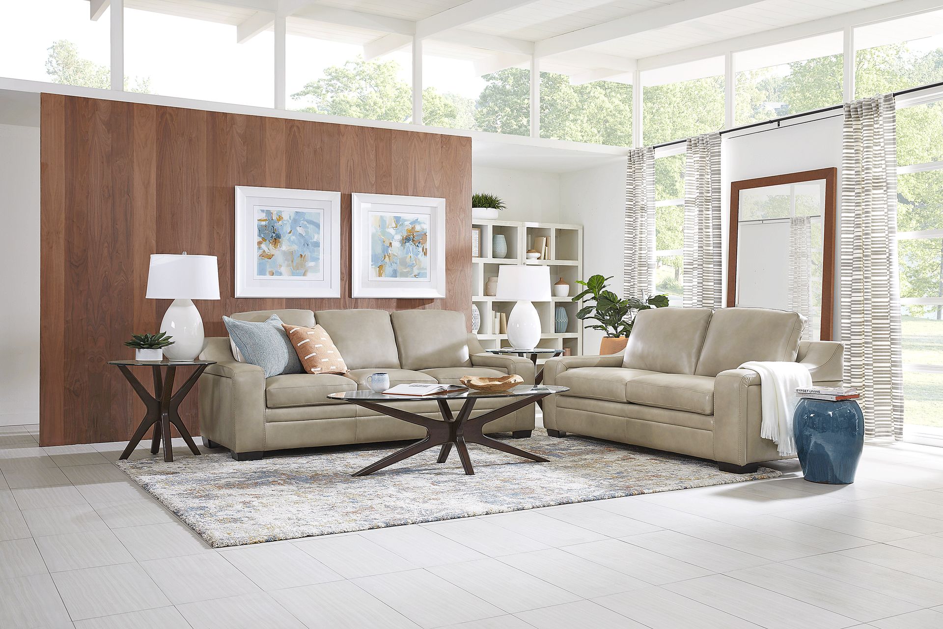 Gisella Taupe Leather 3 Pc Living Room - Image 1