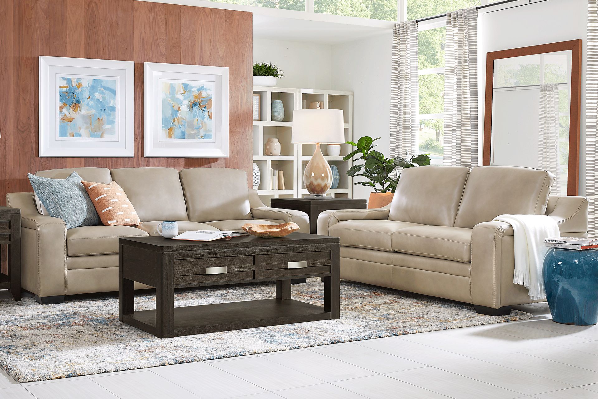 Gisella Taupe Leather 5 Pc Living Room with Gel Foam Sleeper Sofa - Image 1