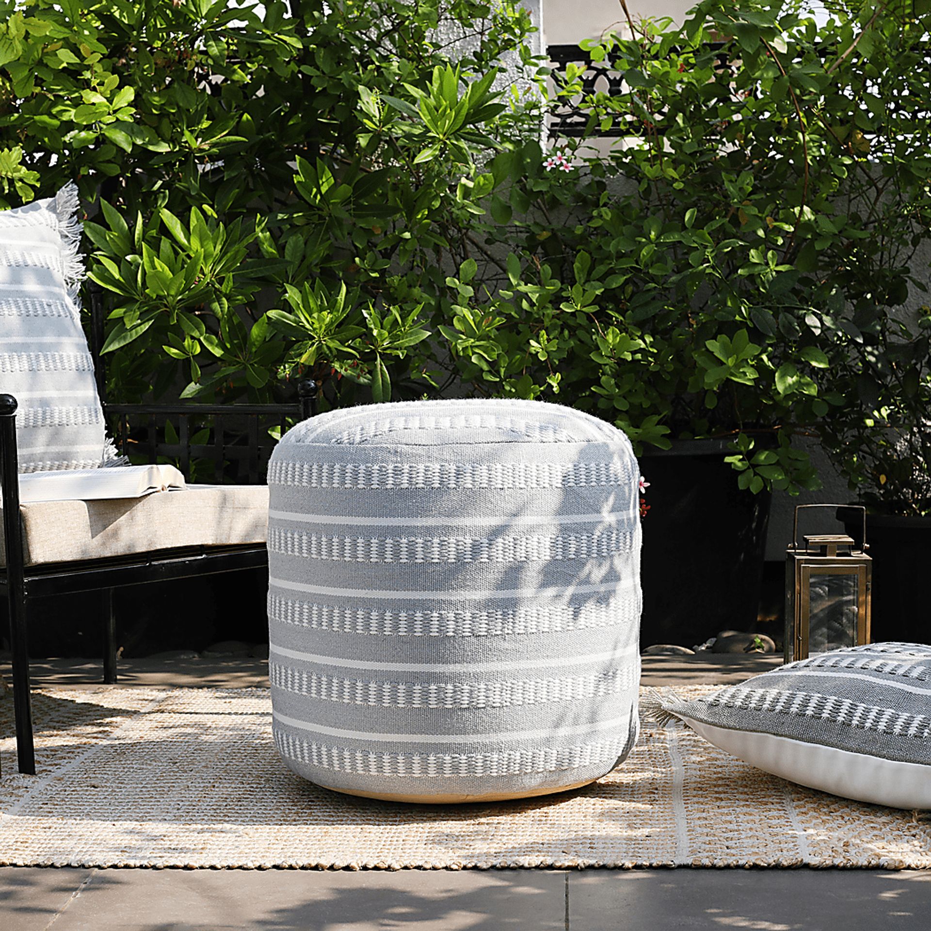 Gladling Blue Indoor/Outdoor Pouf Ottoman - Image 2