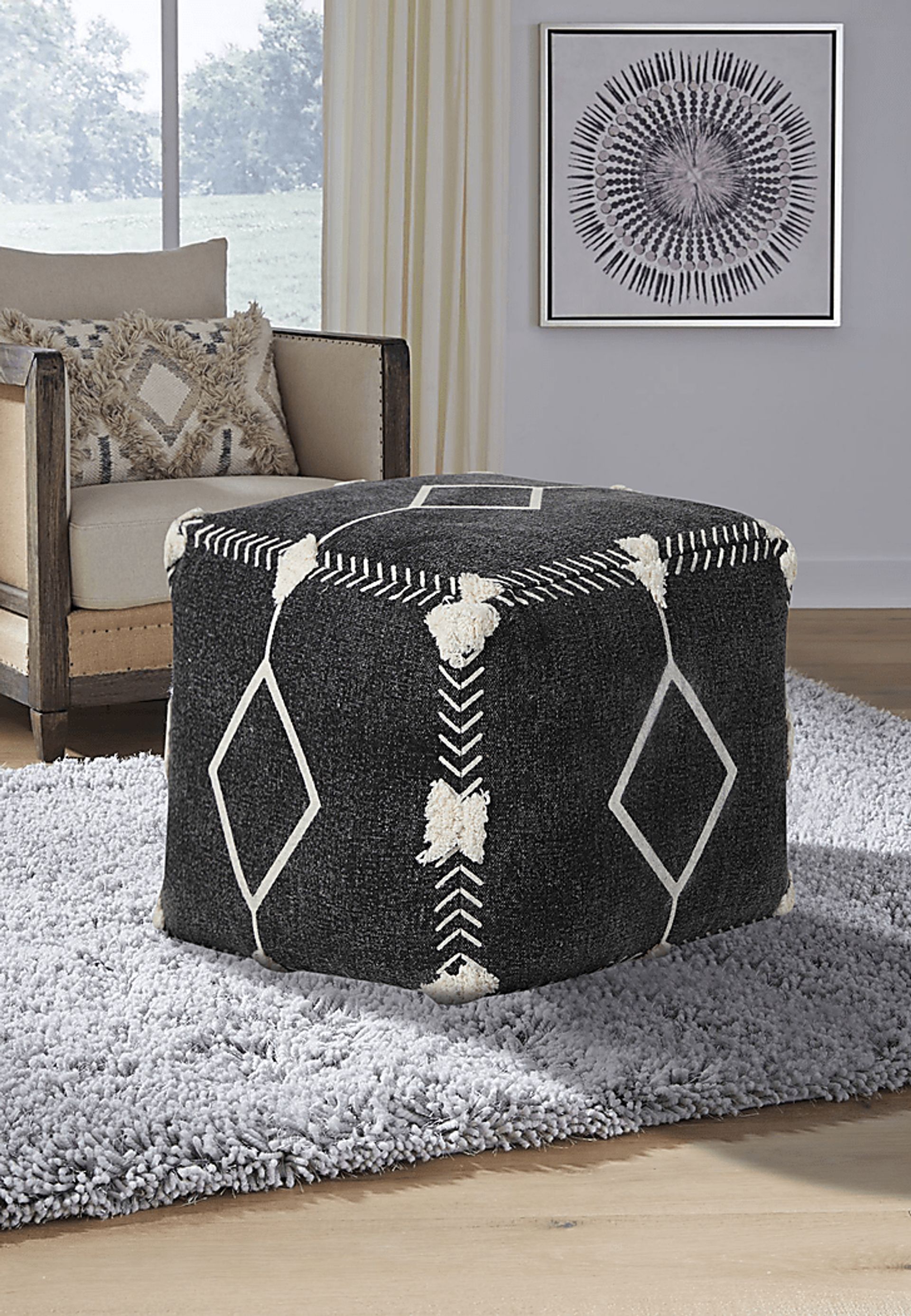 Glasella Black/White Pouf - Image 3