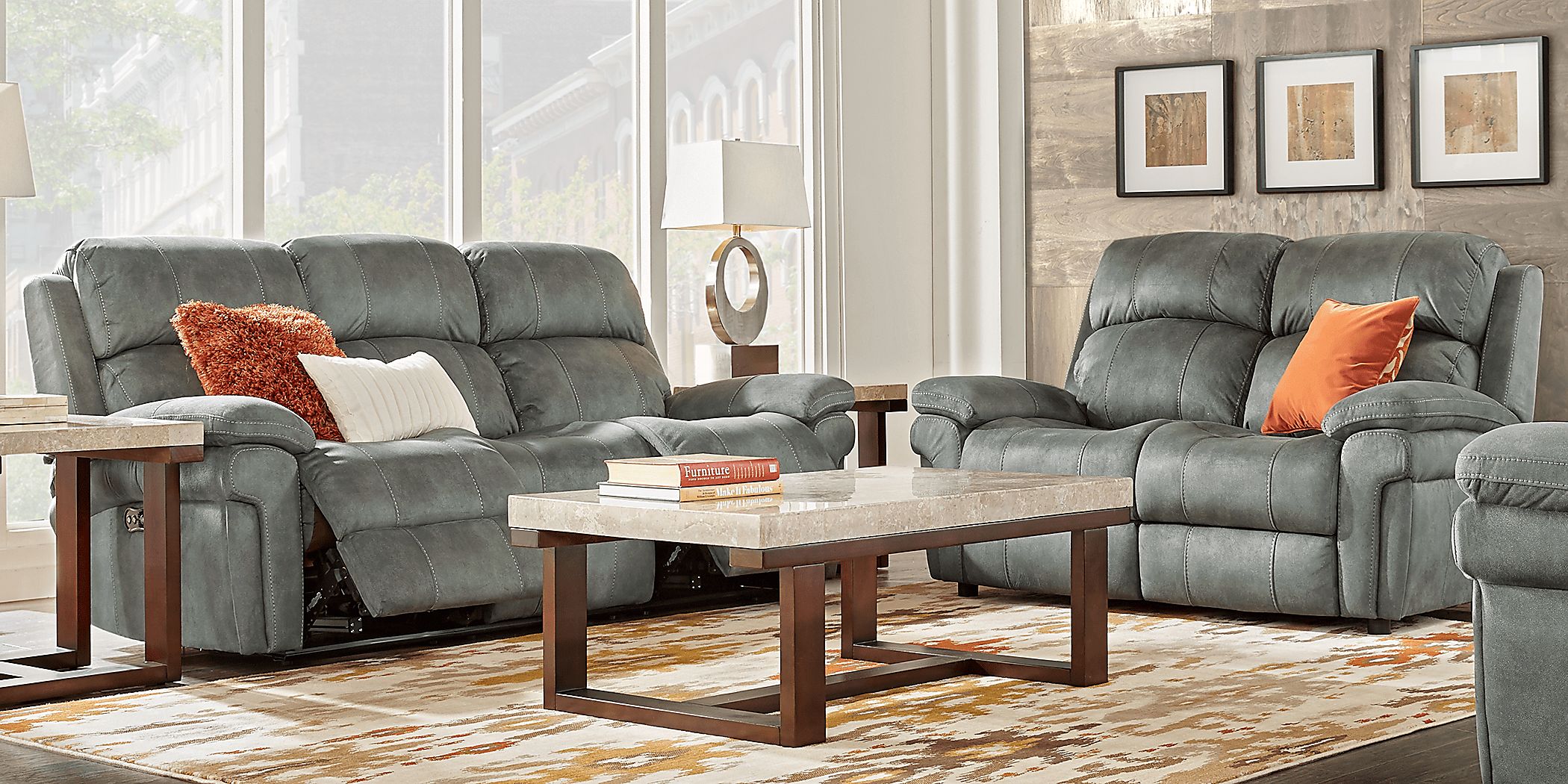 Glendale 3 Pc Charcoal Black,Gray Microfiber Living Room Set With