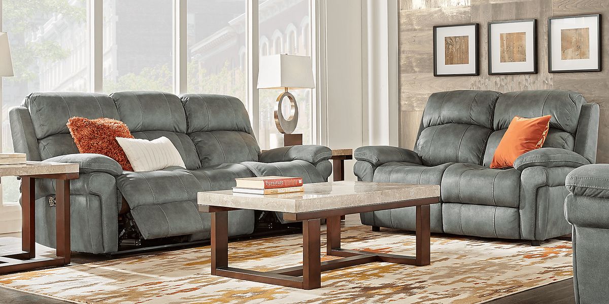 Glendale 3 Pc Charcoal Black,Gray Microfiber Living Room Set With