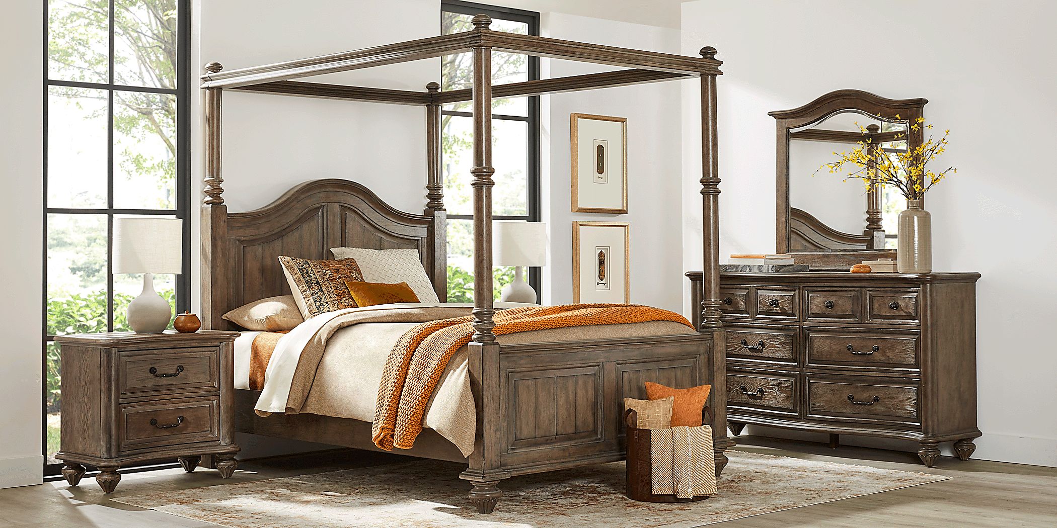 Glenira Lane Brown 5 Pc King Canopy Bedroom