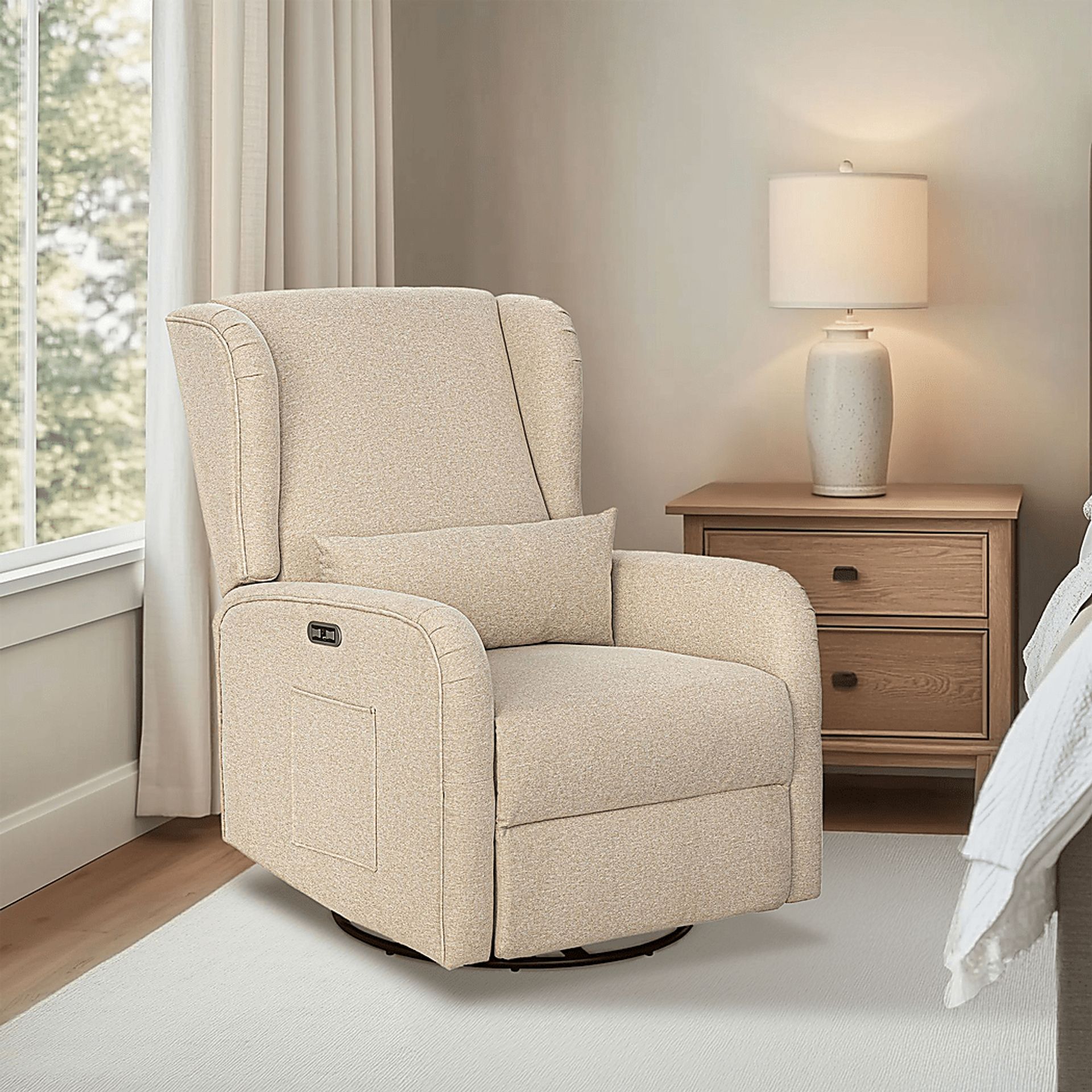 Globeex Beige Power Swivel Recliner - Image 2